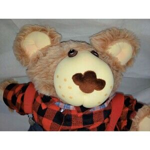 VTG Farrell Furskins Teddy Bear 1983 Jeans Plaid Shirt 23" Xavier Roberts Signed